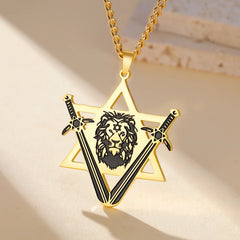 Dawapara Victory Swords Lion of Judah and Star of David Necklace | Judaica Protection Amulet Stainle