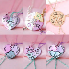 Lovecryst 3/4Pcs/set Heart-shaped Stitching Best Friend Necklace BFF Friendship Jewelry Gifts for Gi