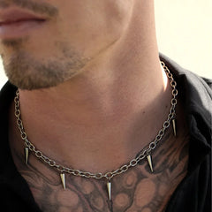 Men Punk Style Rivet Tassel Necklace Hip Hop Women Fashion Geometric Titanium Steel C alternate view