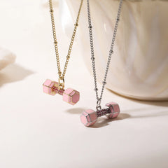 Small Dumbbell Pink Zirconia Charm Pendant Necklace Delicate Sweet Women's Jewelry Ne alternate view