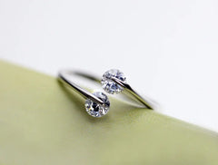 Real 925 Sterling Silver Rings Open Design 925 Sterling Silver Aaa Zirconia Adjustable close-up view