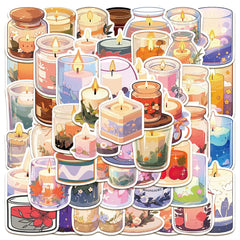 50-Piece Cozy Scented Candle Stickers | Waterproof Decals for Laptops, Notebooks, and Water Bottles