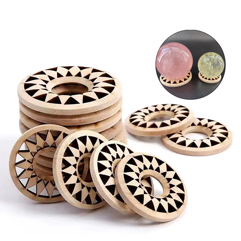Wooden Crystal Ball Holder Stand | Hollow Sunflower Design Display