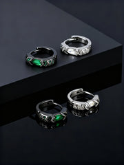 Stylish Green Zircon Minimal Hoop Earrings for Men, Vintage Small Huggie Earrings, Hypoa detail view