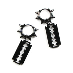 Gothic Punk Spike Rivet Razor Blade Hoop Earrings for Women Men Black Silver Color St alternate view