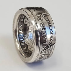 New S925 Sterling Silver Ring Thai Silver Vintage National Emblem Motto Ring For Men J close-up view