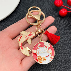 Japanese Maneki-neko (Lucky Cat) Keychain, Japanese Style Koi Fish Car Key Pendant, Creative Gift Al