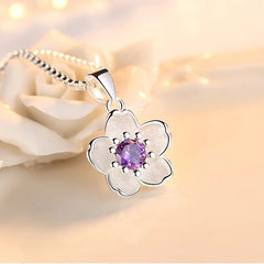 925 Sterling Silver Pink Purple Peach Blossom Necklace | GaaBou Jewellery close-up view