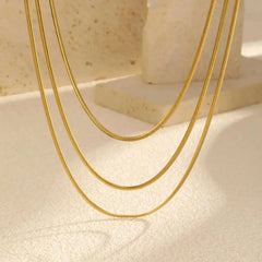 Waterproof Layering Necklaces for Women,stainless Steel Triple Stacked Snake Clavicle close-up view