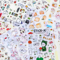 6Pcs Waterproof Cartoon Sticker Set | Cute DIY Decals for Laptops, Phones, and Planner close-up view