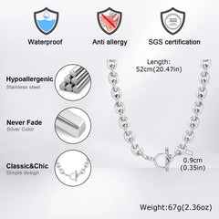 Vnox 9mm Chunky Chain Necklace for Men Women, Thick Rolo Link Chain Collar, Toggle Cla close-up view