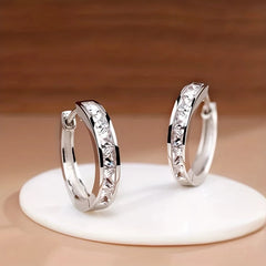 Huitan Hoop Earrings with Princess Cubic Zirconia Exquisite Ear Circle Earrings for Women Silver Col
