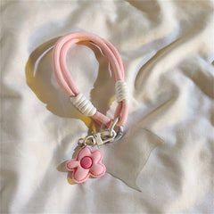 Cute Leather Flower Strap For Phone Lanyard Strap Hanging Chain Ring Cord With Patch W close-up view