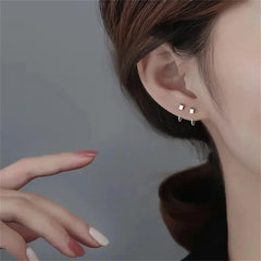 2pcs Vintage Minimalist Square Stud Earrings | Stainless Steel Tragus Cartilage Helix close-up view