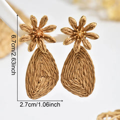 Bohemian Raffia Flower Drop Earrings | Handmade Summer Jewelry detail view