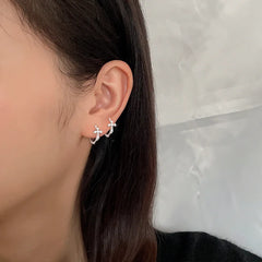 CIAXY Silver Color Cross Ear Hoop Earrings for Men and Women Couples Personality Zircon Ear Buckle Punk Jewelry