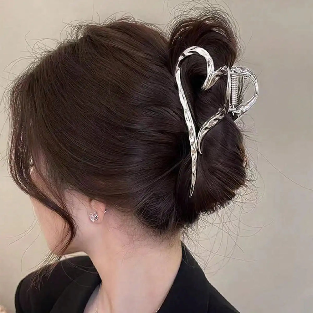 1Pcs Sliver Elegant Love Design Hair Barrettes Ornament Heart Golden Hair Claw Clip,Large Non-Slip H