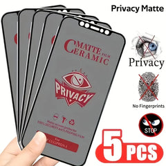 Matte Ceramic Privacy Screen Protector Anti Spy Anti Fingerprint Anti Scratch For iPhone 17 16 15 14 13 12 11 Pro Max 5 Pack