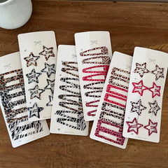 8pcs/set Leopard Print Hair Clips for Women Girls Vintage Geometric Star BB Clips Bangs Hairpins Bar