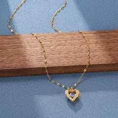 Stainless Steel Crystal Heart Pendant Necklace | Ocean Blue Water-Wave Chain for Women detail view