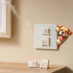 Dog Peeking Around The Corner Light Switch Wall Sticker | Cartoon Animal Decals for D alternate view