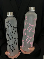 1000ml matte water cup | Original bow print design | Student cup frosted bow, stainle alternate view