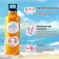 50PCS Pink Axolotl Stickers Cute Cartoon Salamander Stickers Waterproof Vinyl Animal Dec detail view