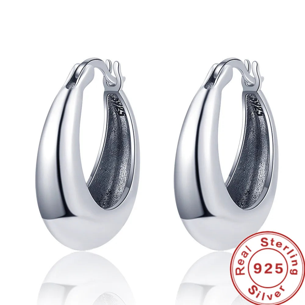 LiHong Real 925 Sterling Silver Smooth Vintage Earring High-quality U Shape Hoop Earrings For Women