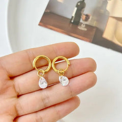 Stainless Steel Waterdrop Zircon Hoop Earrings for Women Men Gold Color Silver Color alternate view