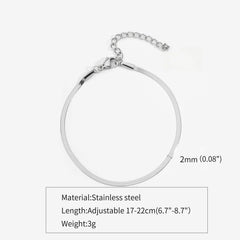 3mm Silver Color Stainless Steel Flat Chain Bracelet Simple Bracelet For Men Retro Jewel detail view