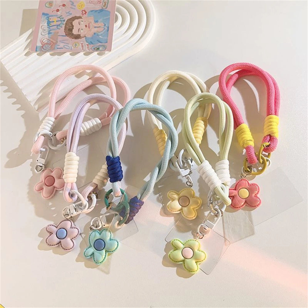 Cute Leather Flower Strap For Phone Lanyard Strap Hanging Chain Ring Cord With Patch Wrist Strap Pho