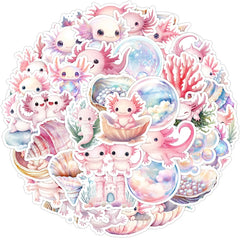 50PCS Pink Axolotl Stickers Cute Cartoon Salamander Stickers Waterproof Vinyl Animal Decals for Wate