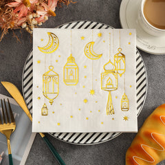 White Paper Napkins with Golden Moon Patterns | Elegant Party Napkins Pack of 20
