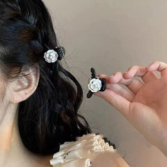 2Pcs Retro French Black Temperament Camellia Small Grip Princess Hair Clip Side Hairpin Clip wholesale