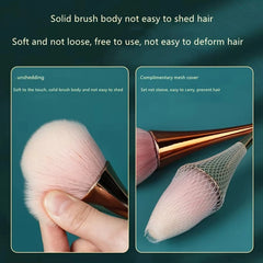 Rose Golden Fan Makeup Brush,Cosmetic Brush Loose Powder Brush ,Highlighting Brush Blu close-up view