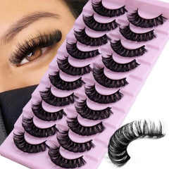 10 Pairs D Curl False Eyelashes Russian Volume Strip Lashes Fluffy Thick Wispy Fake Eyelashes for Pa
