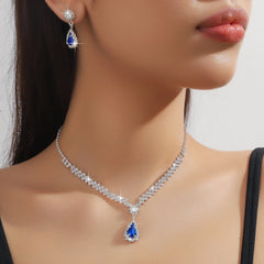 3 Pieces Of Fashionable Women's Water Drop Necklaces And Earrings Set For Wedding Season, Banquet An