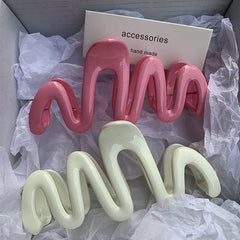 Dopamine Creamy Color Geometry Wave Line Back Head Hair Claw Hair Claw Clip Women Girl H detail view