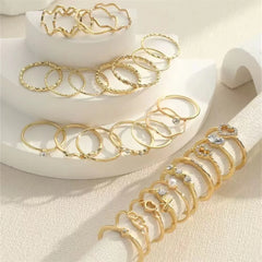 23PCS Fashion Luxury Shiny Zircon Wave Multi-Element Design Women's Ring Set, Suitable o detail view
