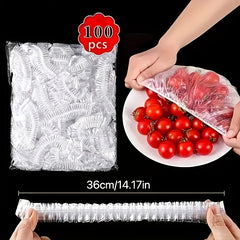 100pcs Reusable Elastic Food Covers | Transparent Stretchable Bowl Plate Seals close-up view