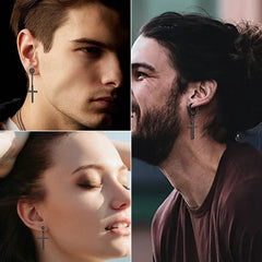 Black Punk Cross Hoop Earrings | Stainless Steel Unisex Jewelry