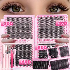 740/800PCS Eyelash Cluster Kit Mixed Lengths Ultra-Light Waterproof Lash Extensions Natural Daily Makeup or Dramatic Glam Look