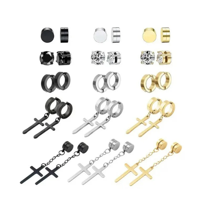 2Pcs Crystal Strong Magnetic Ear Stud Clip Earrings for Men and Women, Punk Round Zircon Magnet Earr