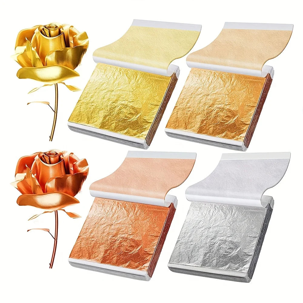 100pcs Imitation Golden Silvery Foil Paper Leaf Sheet Gilding DIY Art Craft Paper DIY Scrapbooking C