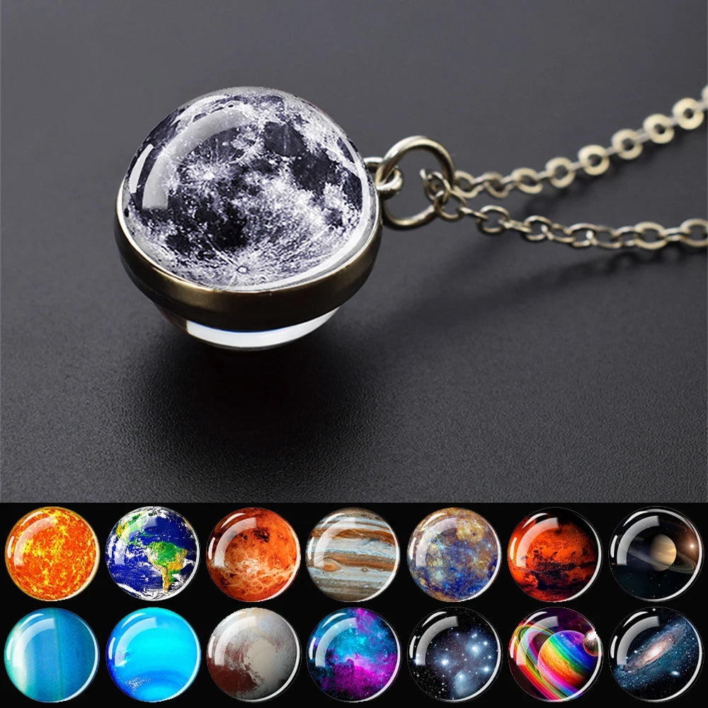 Solar System Glass Ball Pendant Necklace | Astronomy Galaxy Jewelry