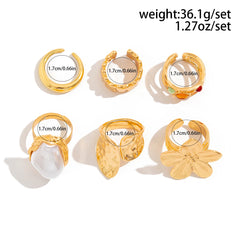 Ingemark 2025 New Irregular Exaggerated Metal Flower Open Rings Women Elegant Baroque close-up view