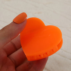 neon oragne heart basic hair claw clip