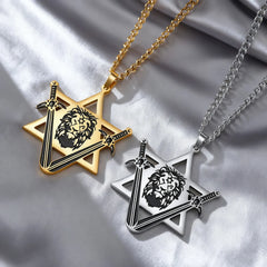 Dawapara Victory Swords Lion of Judah and Star of David Necklace | Judaica Protection Am detail view