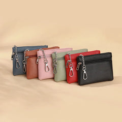 Mini Leather Card Wallet With Zipper | Compact Coin Purse for Women