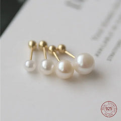 925 Sterling Silver Geometry Pearl Stud Earrings for Women Advanced Ornament Round Ball Earring Wedd